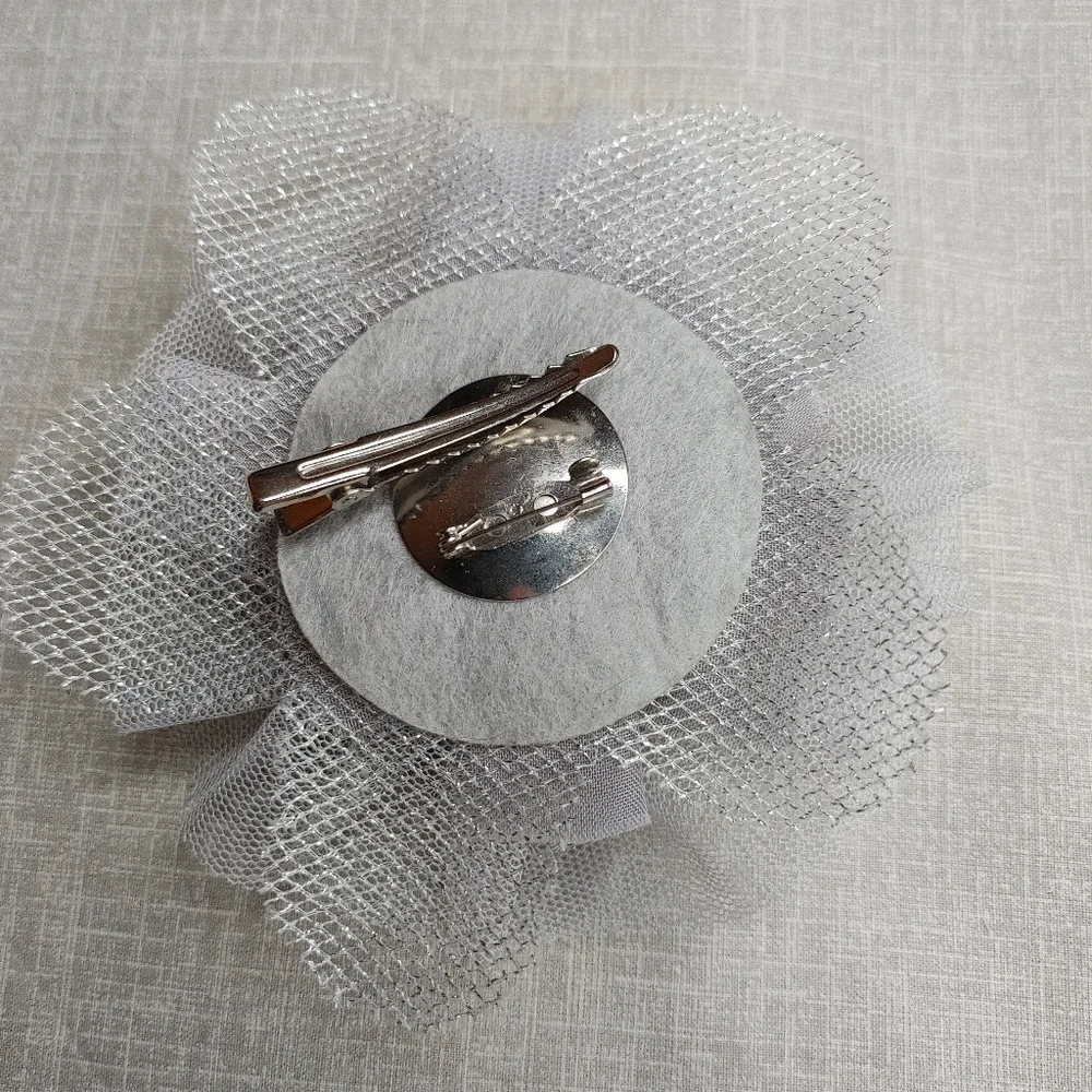GREY TULLE MESH AND HOT PINK ANIMAL PRINT RIBBON HAIR BOWS